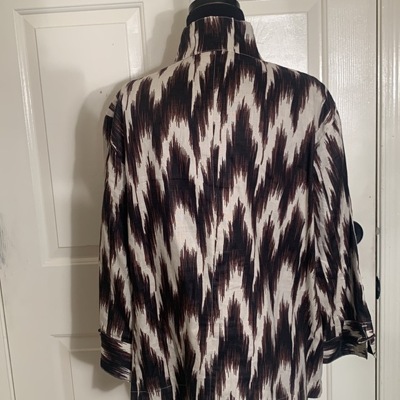 Chico's Ikat Linen Button Up Shirt Blazer
Jacket Boxy Brown Women's Plus… - Picture 9 of 13